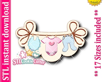 Baby Clothes Line Cookie Cutter STL File (Digital Download)