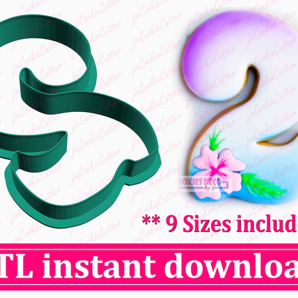 Number Two Cookie Cutter STL File Instant Download, STL Cookie Cutter File