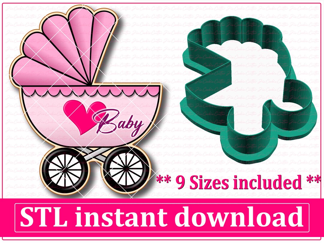 Baby Stroller Cookie Cutter STL File Instant Download, STL Cookie