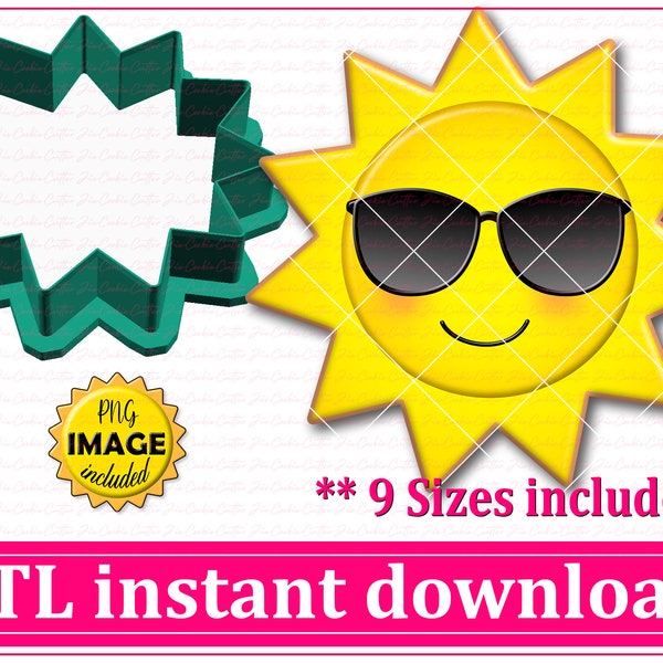 Sun Cookie Cutter STL File Instant Download, STL Cookie Cutter File