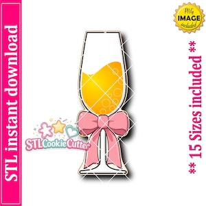 Flute Glass With Bow Ribbon Cookie Cutter STL File (Digital Download)