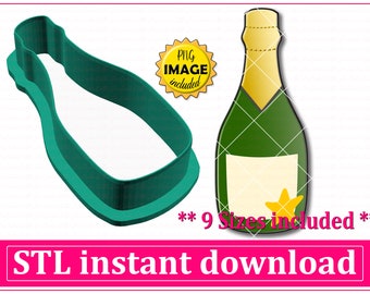 Champagne Bottle Cookie Cutter STL File Instant Download, STL Cookie Cutter File