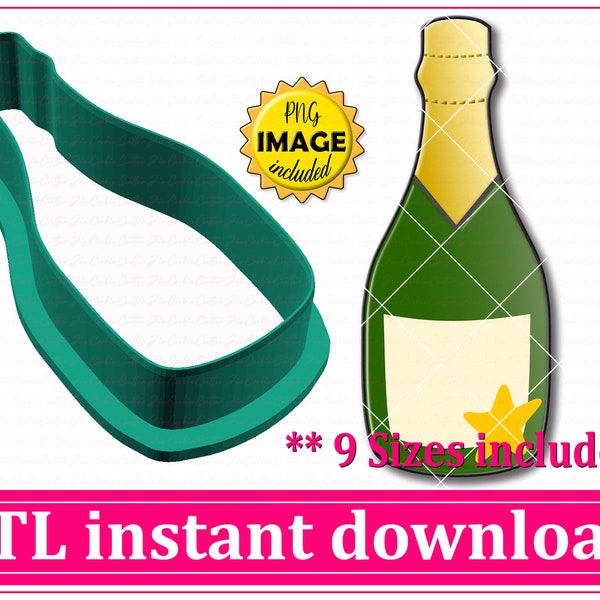 Champagne Bottle Cookie Cutter STL File Instant Download, STL Cookie Cutter File