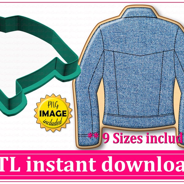 Denim Jacket Cookie Cutter STL File Instant Download, STL Cookie Cutter File