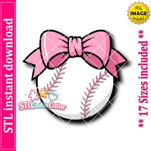 Baseball With Bow Ribbon Cookie Cutter STL File (Digital Download)