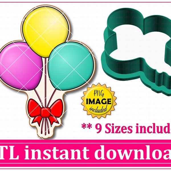 Birthday Balloon Cookie Cutter STL File Instant Download, STL Cookie Cutter File Digital Download