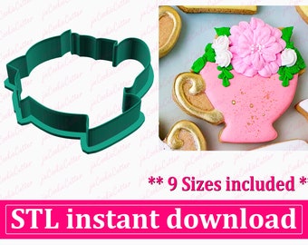 Flower in Cup Cookie Cutter STL File Instant Download, STL Cookie Cutter File