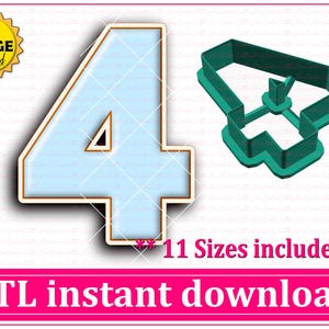 ナンバー 4 クッキー カッター STL ファイルの即時ダウンロード、STL クッキー カッター ファイル