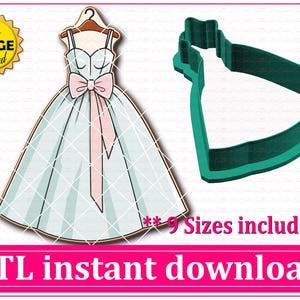 ウェディングドレス クッキー カッター STL ファイルの即時ダウンロード、STL クッキー カッター ファイル