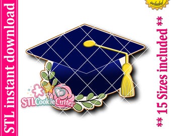 Floral Graduation Cap Cookie Cutter STL File (Digital Download)
