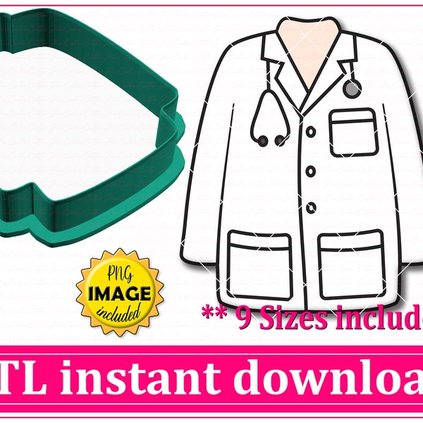 Doctor Coat Cookie Cutter STL File Instant Download, STL Cookie Cutter File