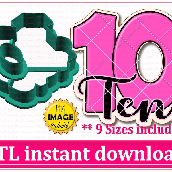 Number Ten With Text Cookie Cutter STL File Instant Download, STL Cookie Cutter File