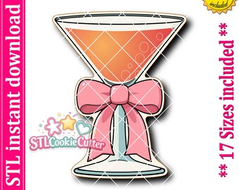 Martini Glass With Bow Ribbon Cookie Cutter STL File (Digital Download)