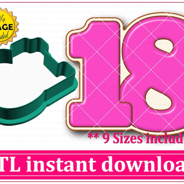 Number Eighteen Cookie Cutter STL File Instant Download, STL Cookie Cutter File
