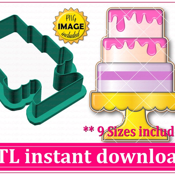 Three Tier Cake Cookie Cutter STL File Instant Download, STL Cookie Cutter File