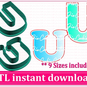 Uppercase Letter U Cookie Cutter STL File Instant Download, A to Z STL Cookie Cutter File