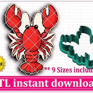 Lobster or Crawfish Cookie Cutter STL File Instant Download, STL Cookie Cutter File