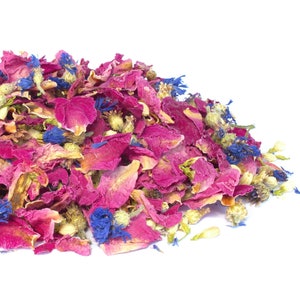 ナチュラル コンフェッティ ミックス - 1L ウェディング コンフェッティ 本物の花びらのコンフェッティ 生分解性コンフェッティ ドライフラワー シャクヤクのつぼみ ヤグルマギク ミックス No.14