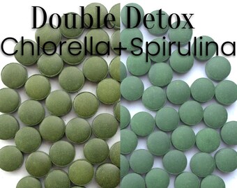 Double Detox - Spirulina Tablets x 400 + Chlorella Tablets x 400 Heavy Metal Detox - Cracked Cell Wall - EU Supplier