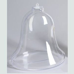 以下が含まれることがあります： 吊り下げ用の透明なプラスチック製のベルオーナメント。ベルは、丸みを帯びたトップと幅広のベースを持つ伝統的なベルの形をしています。
