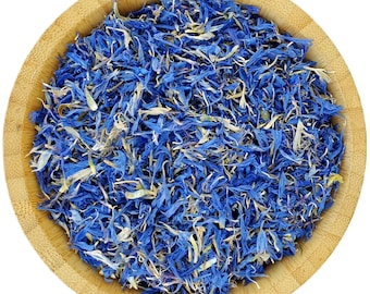 Bio Getrocknete Blaue Kornblumen Blütenblätter 5g - 100g essbare Blüten Tee Gin Tonic Coctail Beilagen Tinktur Kuchen Hochzeit Konfetti