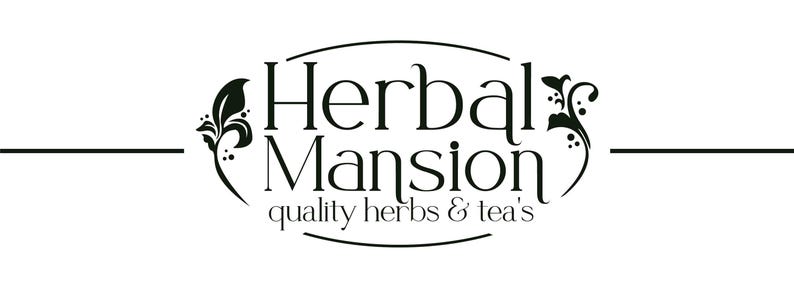 the logo for herdale mansion quality herbs and teas