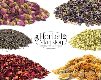 Organic Dry Flowers & Petals 60 Types for Tea Making, Tea Blends, Tea Infusion Cooking Baking Wedding Cake Decoration, Gin Coctail Garnishes