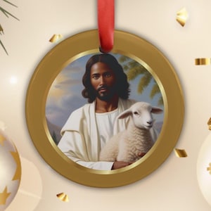 African American Jesus Ornament: Lamb, Xmas Tree Bauble