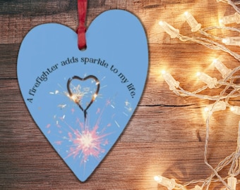 Fireman Christmas Ornament: Sparkle Heart, Firefighter Gift