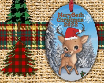 1st Christmas Baby Ornament, Personalized Deer Ornament, Baby Deer, Fawn Ornament, Deer Baby Shower Cake Topper, Fawn, Reindeer Ornament,