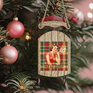 50s Housewife Sleigh Ornament Sled Decor, 50s Aesthetic 50s Christmas Decor, Christmas Sled, 50s Party Favors, 50s Women, Pinup Pin Up Girl,