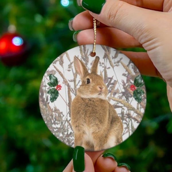 Snow Bunny Ornament, Bunny Ornament Ceramic, Animal Christmas/Ornament/Woodland Creatures Ornament/Trip to the Woodlands/Pet Rabbit Ornament