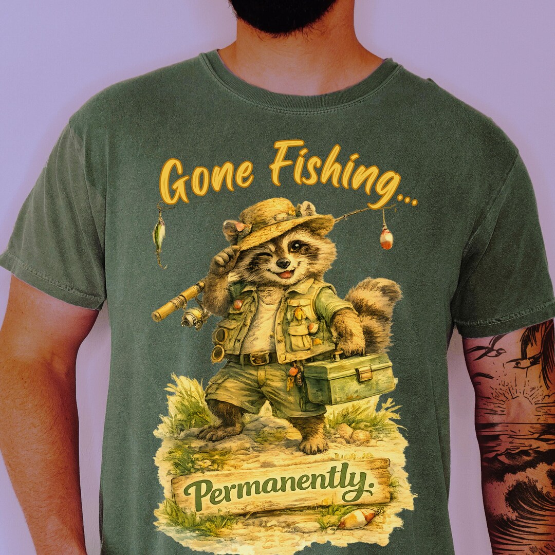 Funny Raccoon Gone Fishing T-shirt, Retiree Fisherman Shirt, Teacher ...