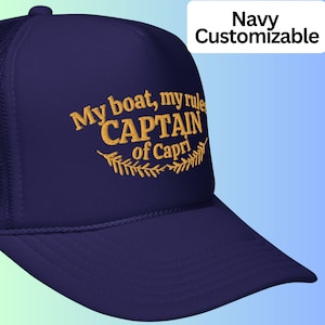Personalized Captain Hat, Trucker Hat Trendy Men, Rather Be On My Boat, Dibs on Captain Gift, Pontoon Captain, Otto Trucker Hat Embroidered