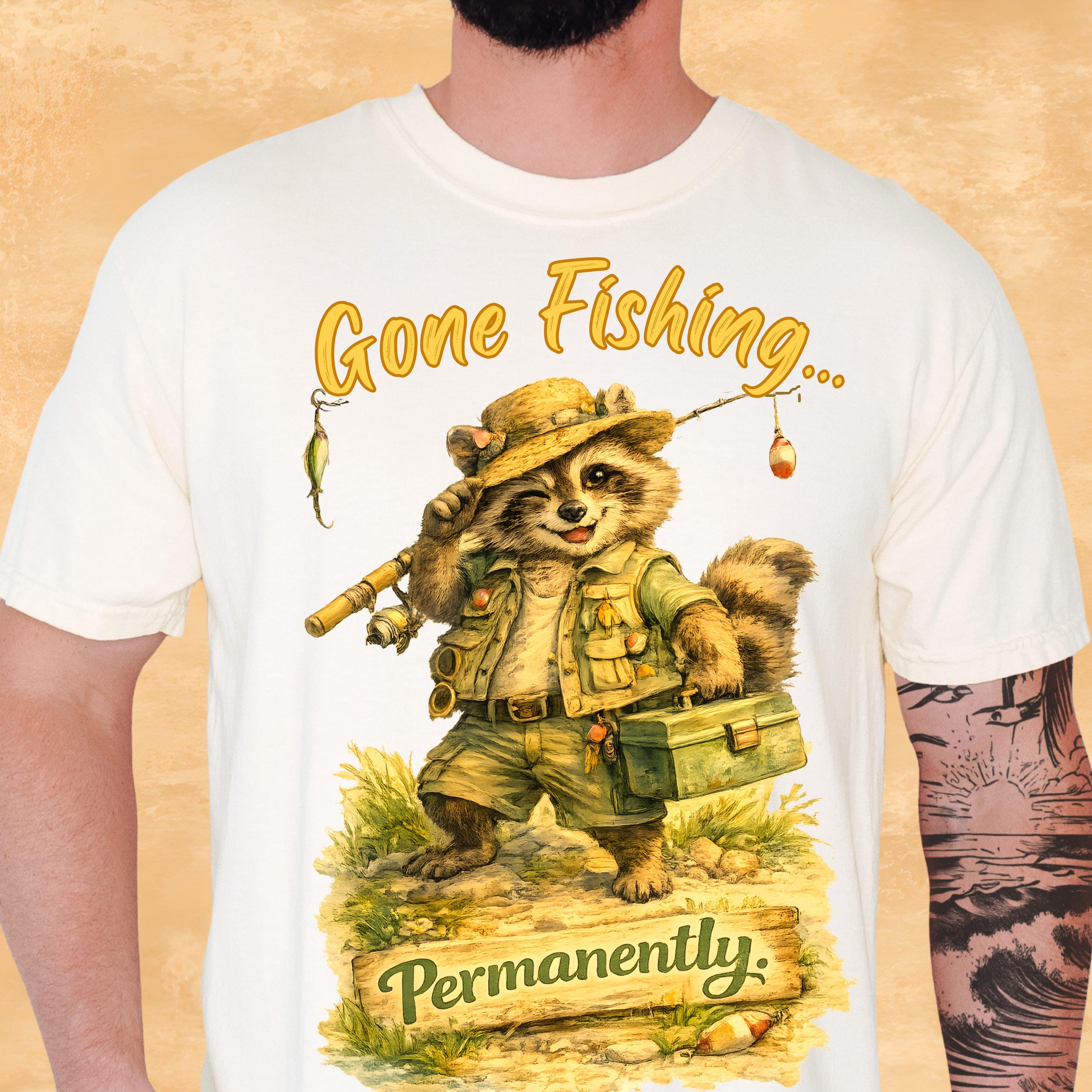 Funny Raccoon Gone Fishing T-shirt, Retiree Fisherman Shirt, Teacher ...