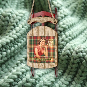 50s Housewife Sleigh Ornament Sled Decor, 50s Aesthetic 50s Christmas Decor, Christmas Sled, 50s Party Favors, 50s Women, Pinup Pin Up Girl,