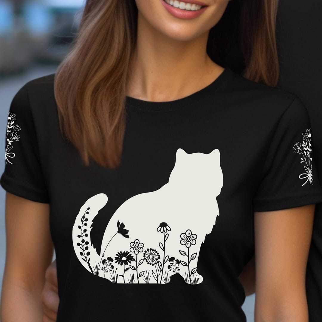 Cat Floral T-shirt, Cat Floral Shirt Cat Mama Shirt Cat Mom T Shirt Cat ...