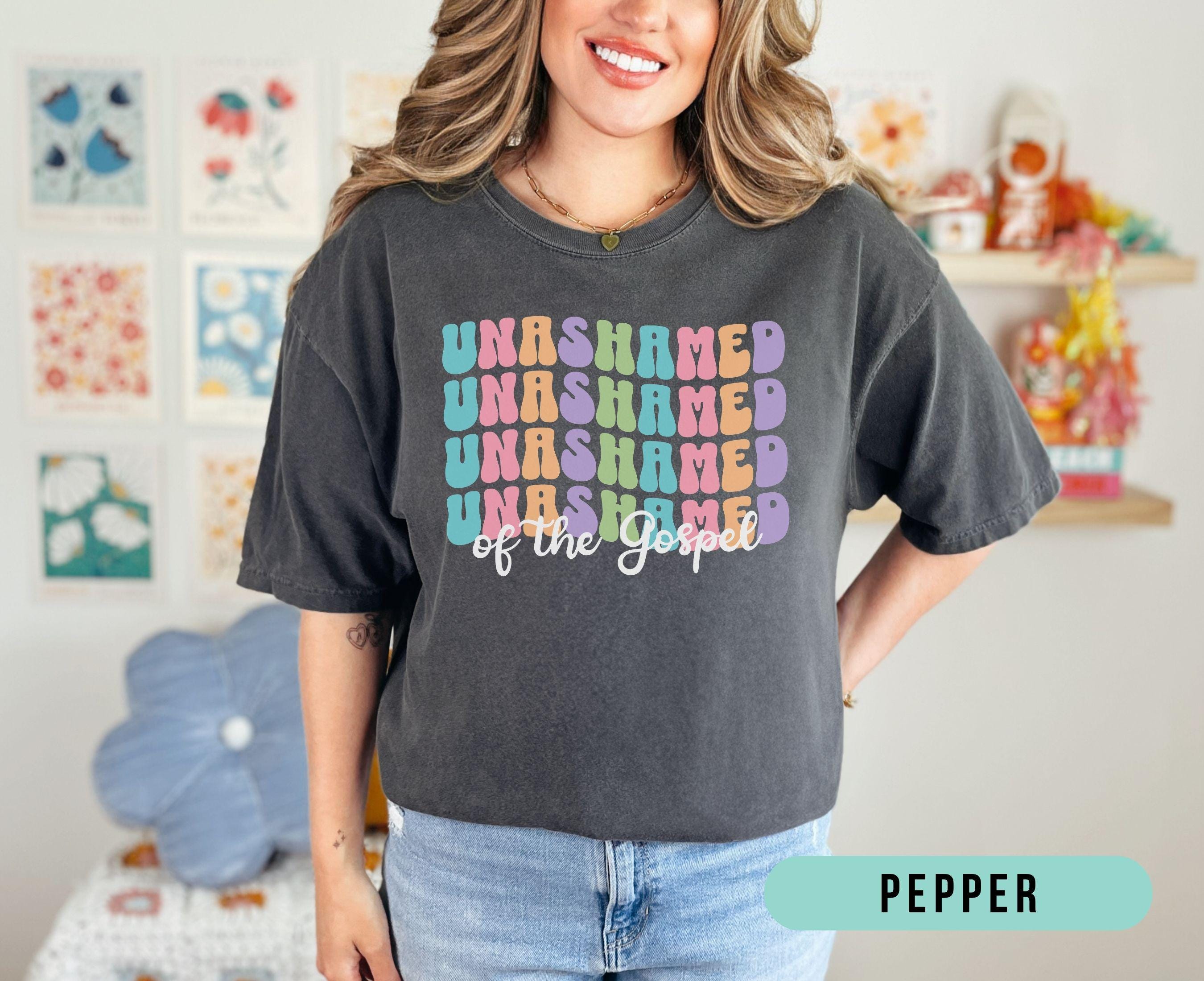 Retro Unashamed of the Gospel Christian Shirt, Trendy Comfort Colors Jesus Faith Tee, Cute Church Tshirt for Women, Gift for Christian Mom