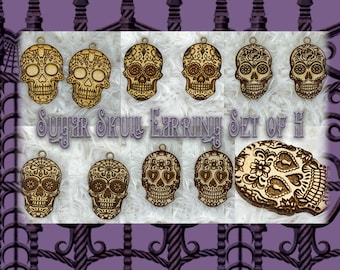 Sugar Skull Earring Set of 5 svg files, Glowforge, Halloween, Mardi Gras, Paint