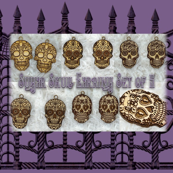 Sugar Skull Earring Set of 5 svg files, Glowforge, Halloween, Mardi Gras, Paint