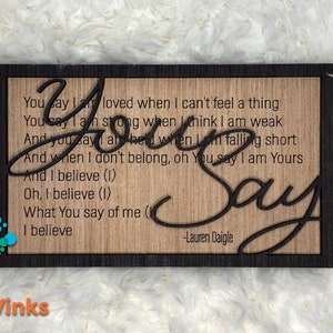 You Say framed with lyrics, svg, digital, download, score, cut, song
