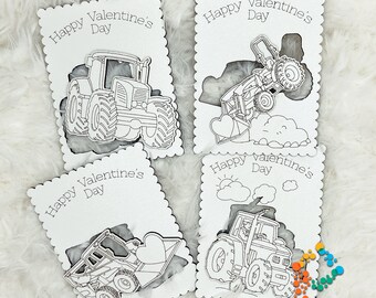 Valentine Trading Cards, Set of 4, svg, Kids, School, Magnetic, Color, Easy, Fast, Tractors, Instant Download