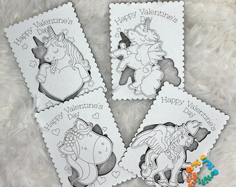 Valentine Trading Cards, Set of 4, svg, Kids, School, Magnetic, Color, Easy, Fast, Unicorns, Instant Download