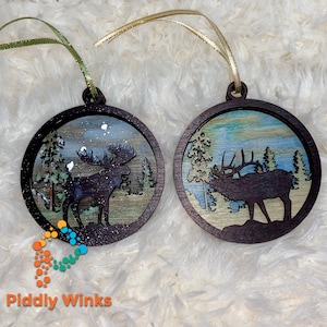 Moose and Elk Ornament Set, svg, laser, layered, Glowforge, 1/4&quot; or 1/8&quot;