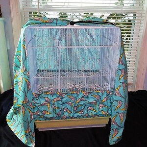 COVERS/SKIRTS 100-120 inch &quot;Scattered Cockatiels&quot; on BLUE
