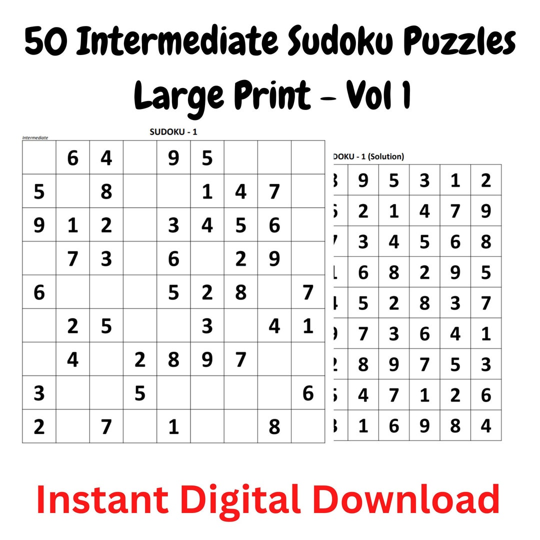 50 Intermediate Sudoku Puzzles With Solutions Vol 1 Large Print