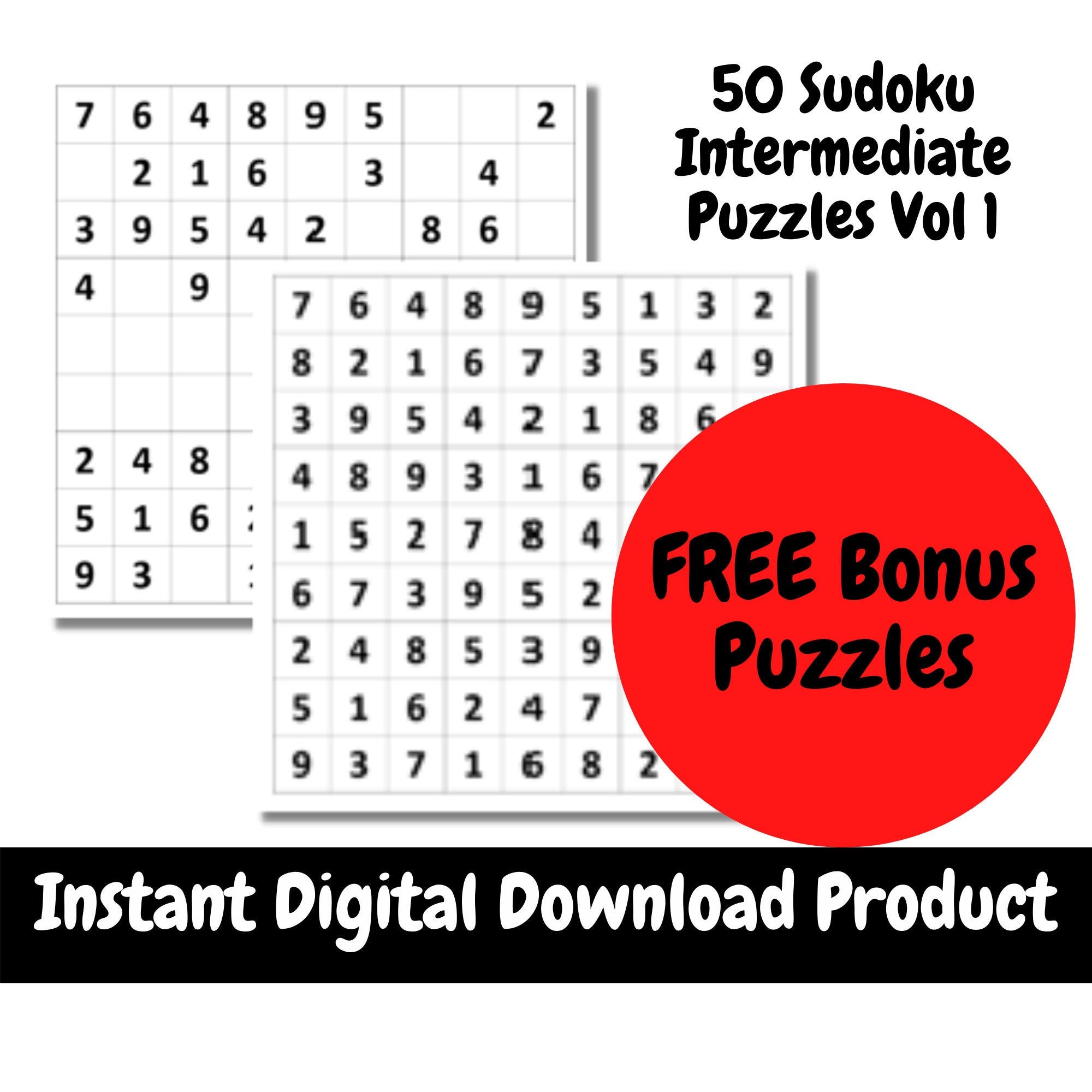 50 Intermediate Sudoku Puzzles Solutions Vol 1 - Etsy