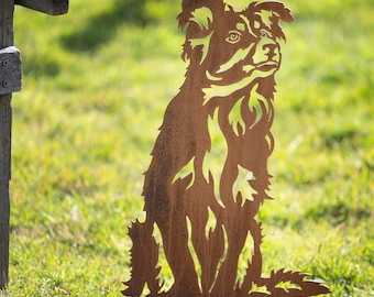 Border Collie Dog, Rusty Metal Garden Sculpture Pet Memorial