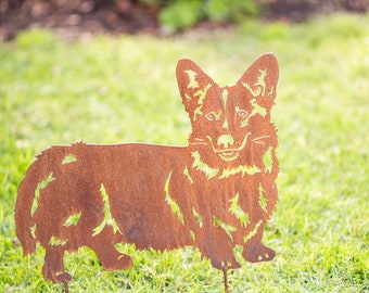 Corgi Dog -Pet Memorial- Rusty Metal Garden Art Sculpture