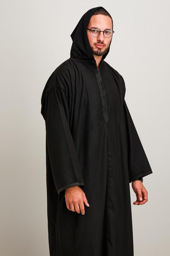 KABAブラック38 Moroccan Djellaba, Thobe, Jubbah Jubba Jalaba, Kaftan Kandora